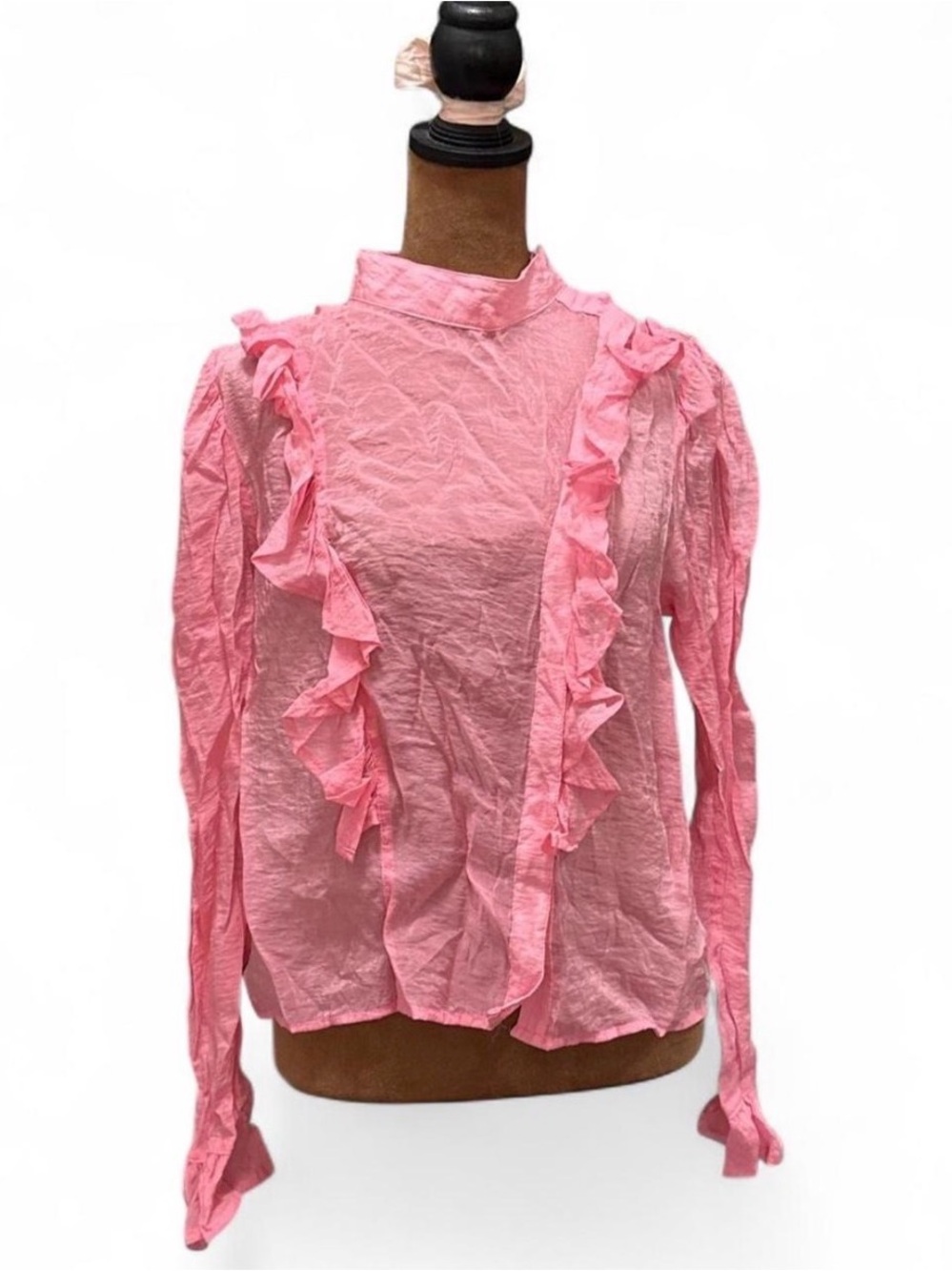 H&M Pink Ruffle-Trim Long Sleeve Blouse